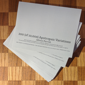 200 (of 10,000) Apotropaic Variations, by Allison Parrish.